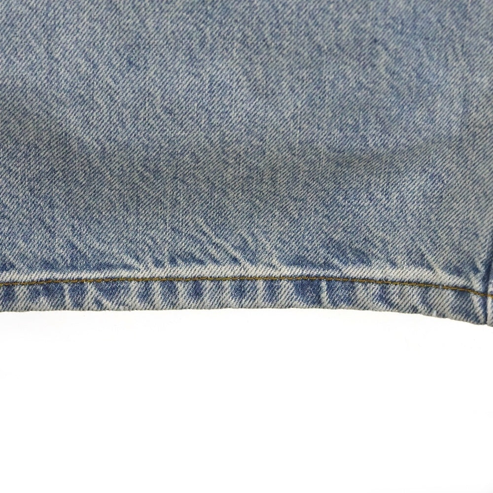 GUCCI(グッチ) コントラストパネル パテントレザーパッチ ユーズド加工 ストレートデニムパンツ ジーンズ インディゴ 835163