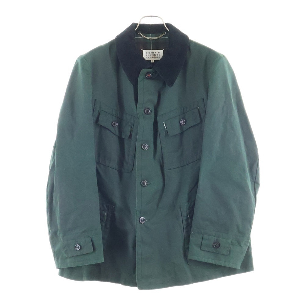 Maison Margiela 14(メゾンマルジェラ) 22AW ワックスドコットン 裏地チェック柄 マルチポケット ハンティングジャケット グリーン SI1AM0001 S47739