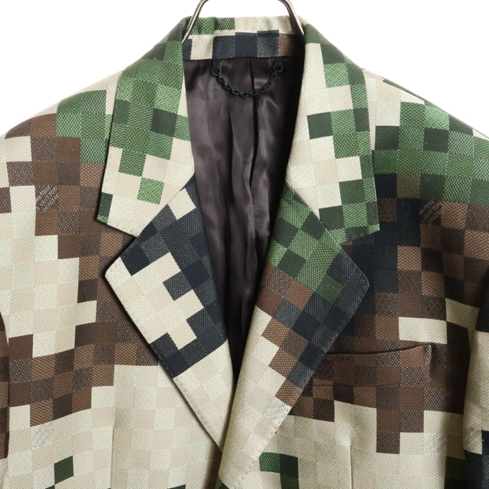 LOUIS VUITTON(ルイヴィトン) 24SS ダモフラージュ ダミエ ピクセル 迷彩 カモフラ総柄 2B テーラードジャケット グリーン×ブラウン×ベージュ RM241 HSB HQJ60E