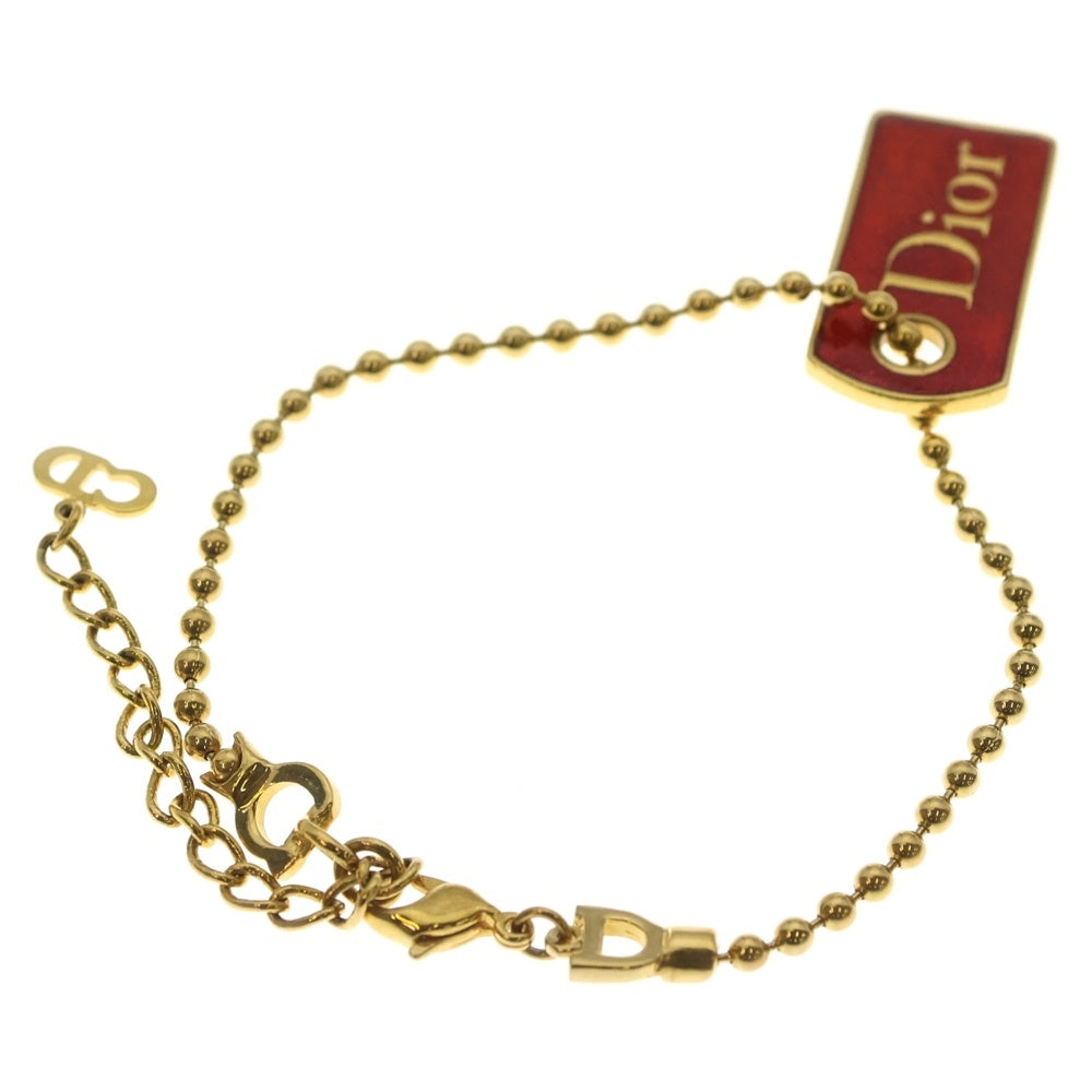 DIOR(ディオール) ロゴ ドックタグ ブレスレット ボールチェーン ゴールド×レッド GP