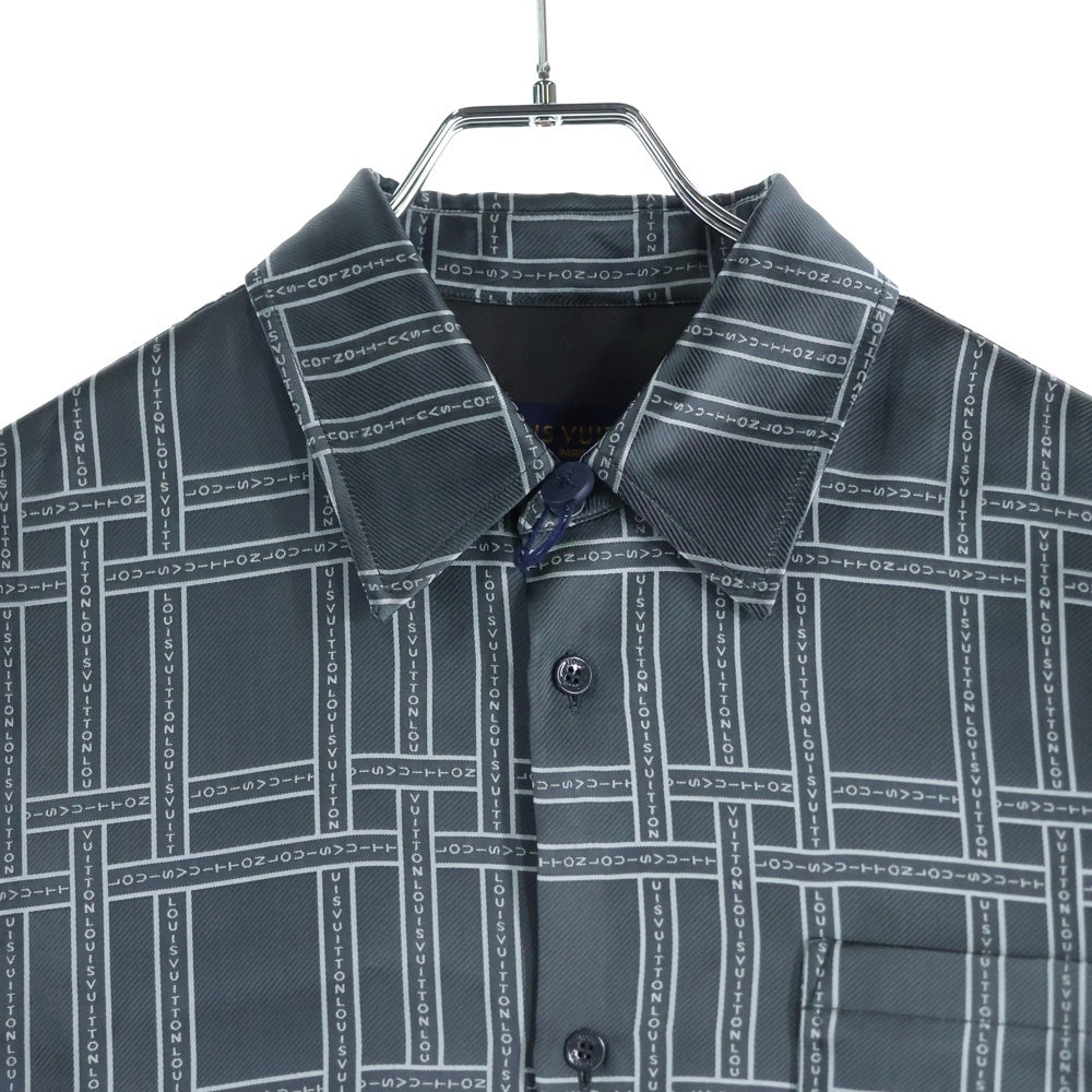 LOUIS VUITTON(ルイヴィトン) 24SS ロゴチェック総柄ジャガード シルク混 ビスコース アセテート 長袖シャツ グレー RM241F 213 HQFS1W
