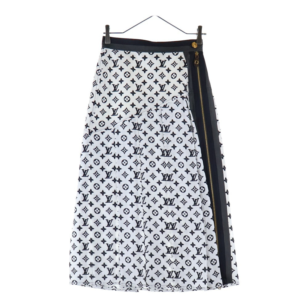 LOUIS VUITTON(ルイヴィトン) 23AW モノグラム 総柄プリント シルク ジップアップ プリーツ ロング スカート ホワイト レディース RW232W ADD FPSX35