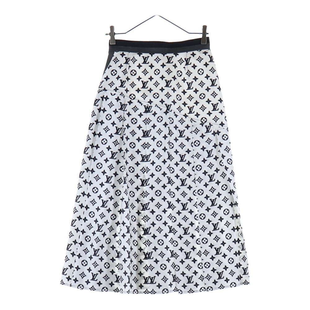 LOUIS VUITTON(ルイヴィトン) 23AW モノグラム 総柄プリント シルク ジップアップ プリーツ ロング スカート ホワイト レディース RW232W ADD FPSX35