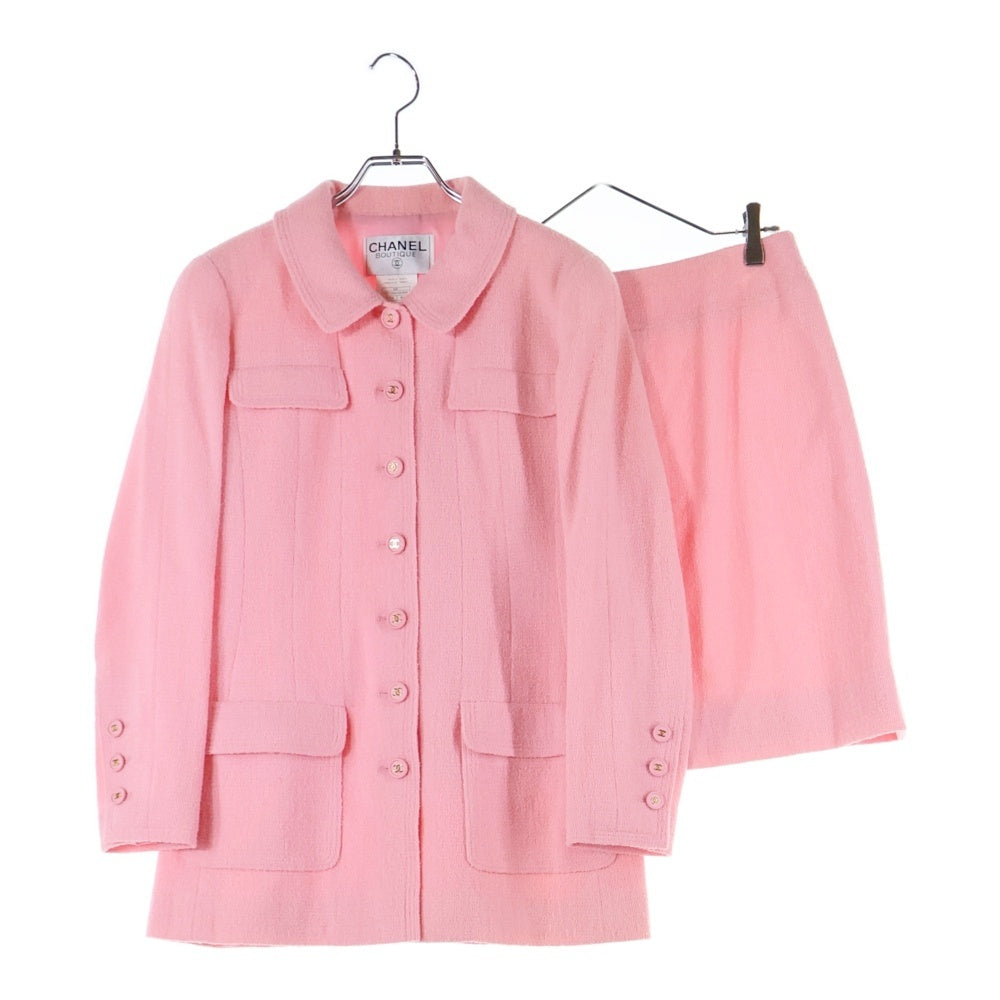 CHANEL(シャネル) 97P スプリングコレクション セットアップ ココマークボタン ウール ツイード 7B ステンカラー ジャケット タイト ミニスカート ピンク レディース P07190V05395