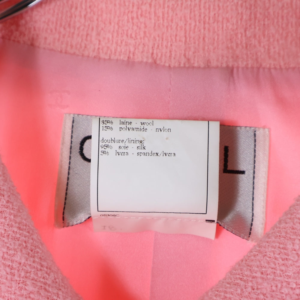 CHANEL(シャネル) 97P スプリングコレクション セットアップ ココマークボタン ウール ツイード 7B ステンカラー ジャケット タイト ミニスカート ピンク レディース P07190V05395