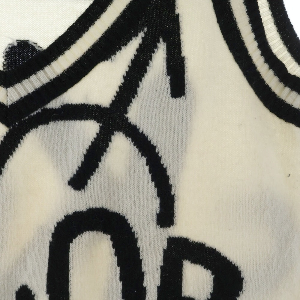 Christian Dior(クリスチャンディオール) ハートロゴジャガード カシミヤ混 ウール ニット ノースリーブ Vネック プルオーバー ベスト アイボリー/ブラック レディース 4A13055217