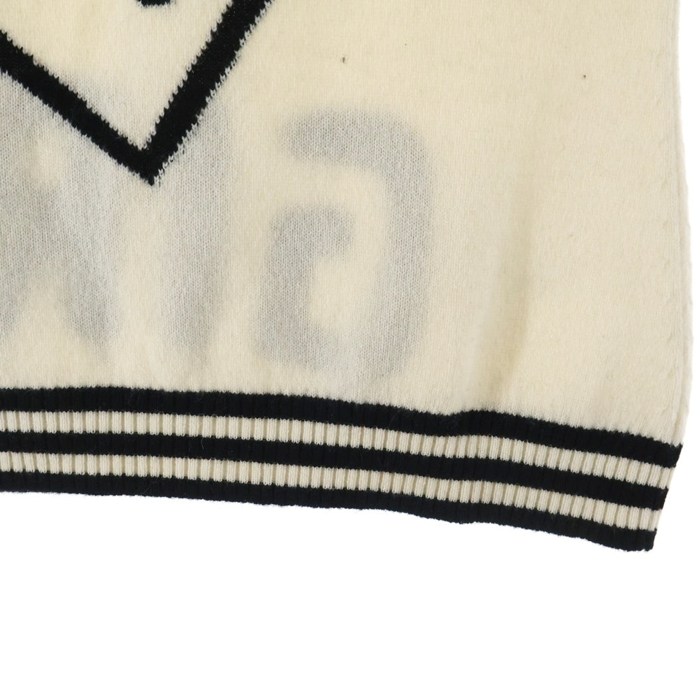 Christian Dior(クリスチャンディオール) ハートロゴジャガード カシミヤ混 ウール ニット ノースリーブ Vネック プルオーバー ベスト アイボリー/ブラック レディース 4A13055217