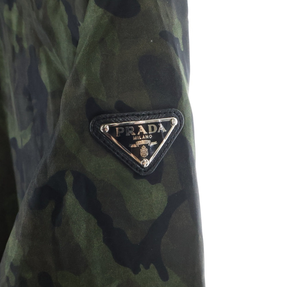 PRADA(プラダ) 14SS トライアングルロゴプレート カモフラ 迷彩総柄 プリント ナイロン フーデッド ジップアップ ジャケット カーキ レディース 29Z597