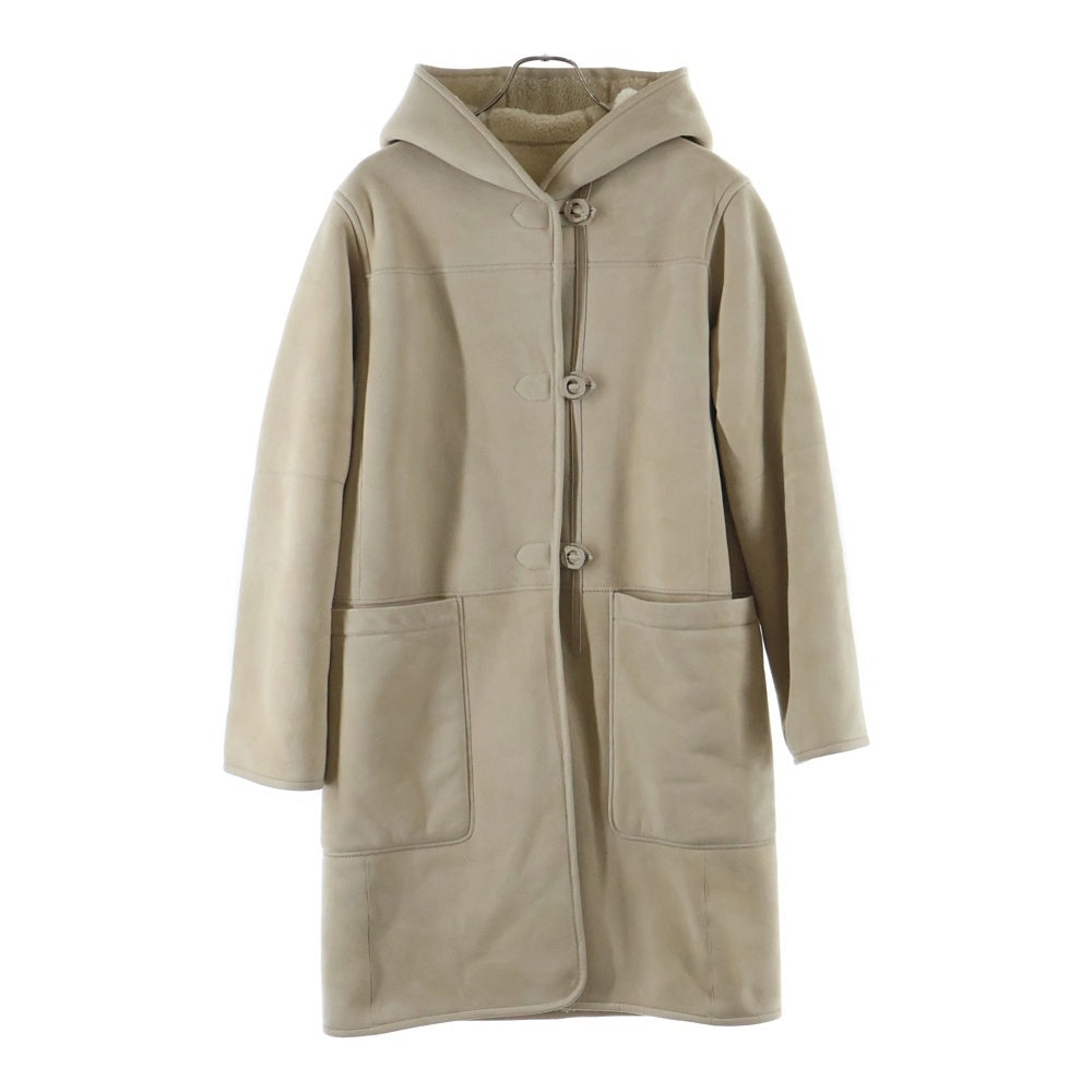 HERMES(エルメス) 25AW セリエボタン ラムスキン シアリング スエード ムートンレザー ボアライニング フーデッド ダッフルコート ベージュ レディース 5H1131DP