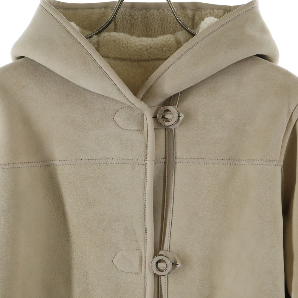 HERMES(エルメス) 25AW セリエボタン ラムスキン シアリング スエード ムートンレザー ボアライニング フーデッド ダッフルコート ベージュ レディース 5H1131DP