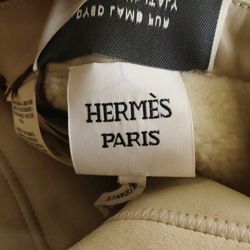 HERMES(エルメス) 25AW セリエボタン ラムスキン シアリング スエード ムートンレザー ボアライニング フーデッド ダッフルコート ベージュ レディース 5H1131DP