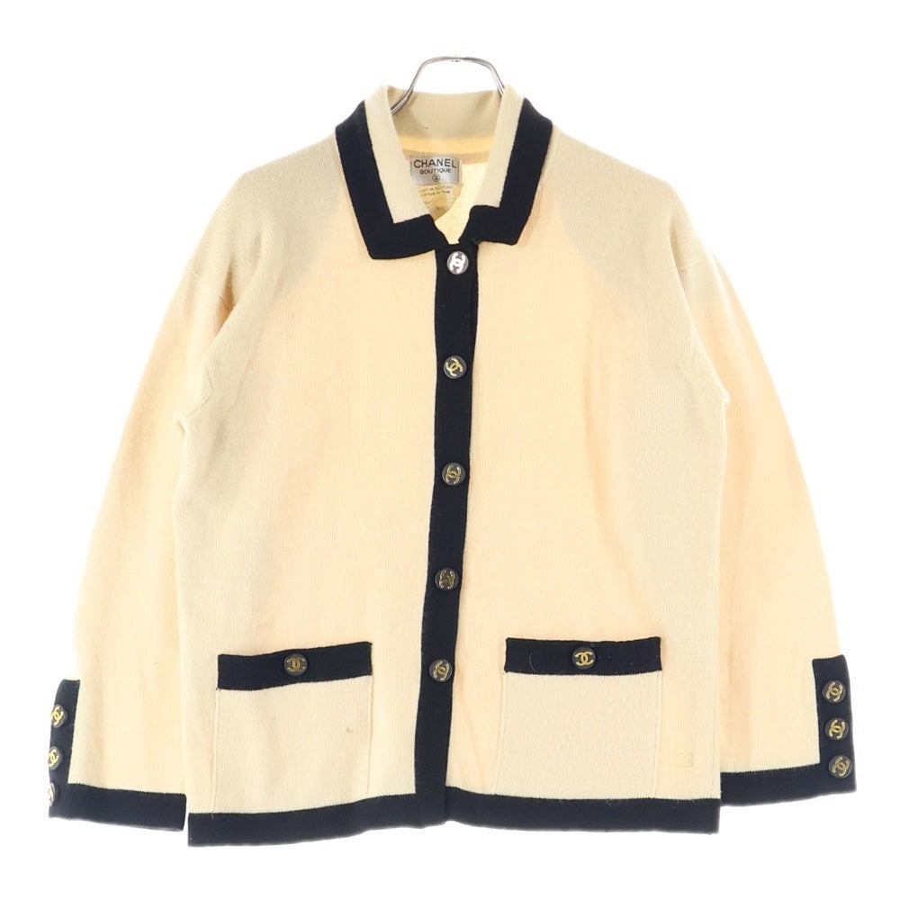 CHANEL ボタンニットジャケットカーディガン CHANEL(シャネル) 93年製 ココマークボタン バイカラー カシミヤ