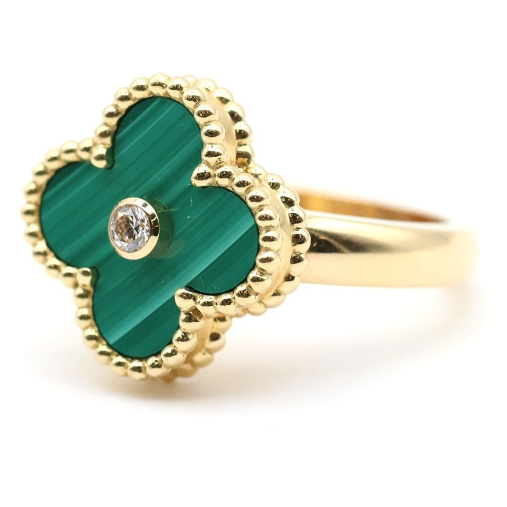 Van Cleef & Arpels(ヴァンクリーフアンドアーペル) ヴィンテージアルハンブラ マラカイト 1Pダイヤ リング Au750YG #51 VCARO39M51 ジュエリー レディース