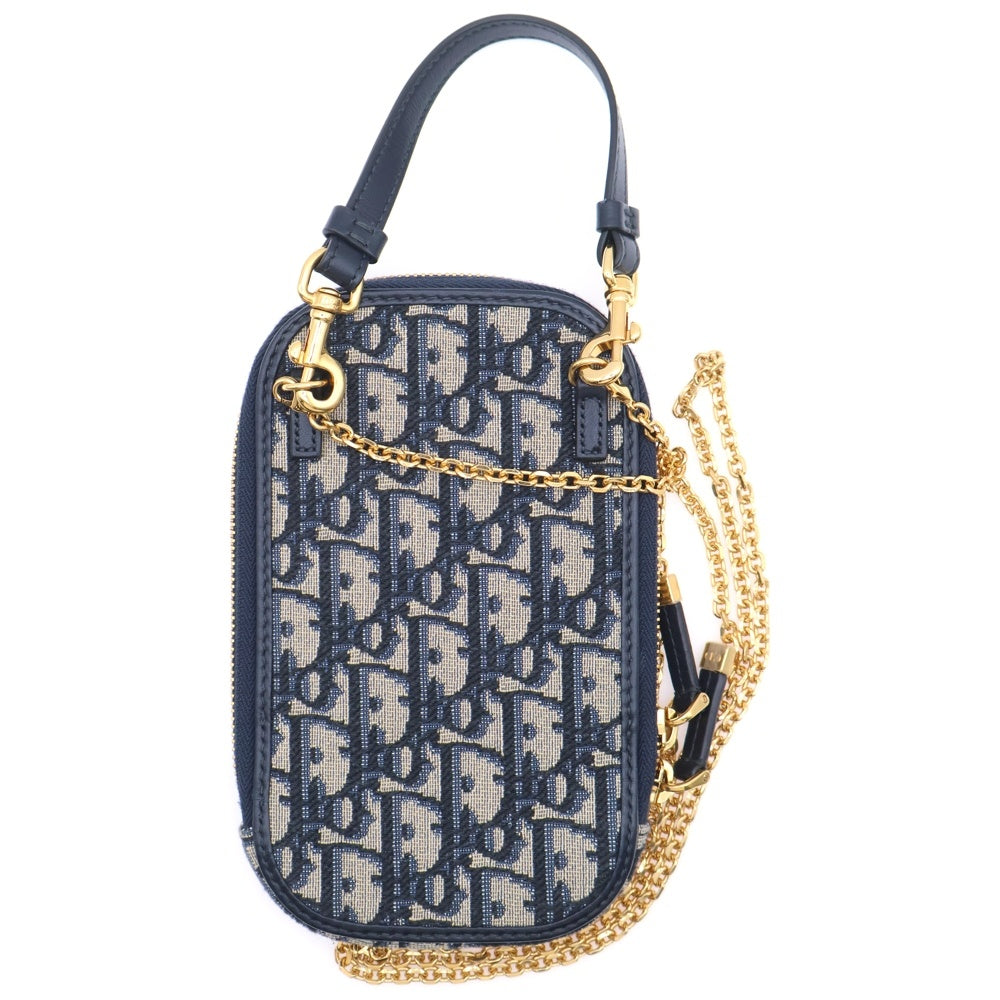 Christian Dior(クリスチャンディオール) フォンホルダー オブリーク ショルダーバッグ チェーンバッグ ミニバッグ ネイビー S2114UTZQ_M928 ゴールド金具 レディース