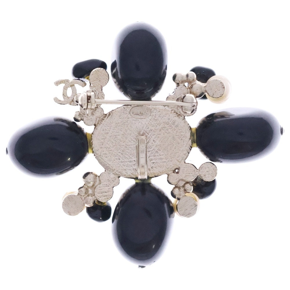 CHANEL(シャネル) ココマーク カラーストーン×フェイクパールブローチ ピンバッジ ブラック×ゴールド レディース