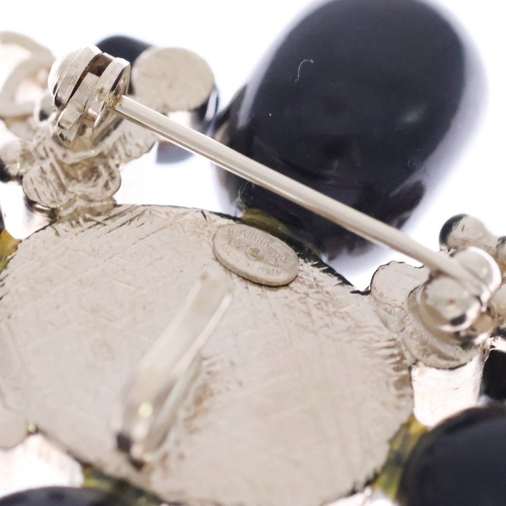 CHANEL(シャネル) ココマーク カラーストーン×フェイクパールブローチ ピンバッジ ブラック×ゴールド レディース