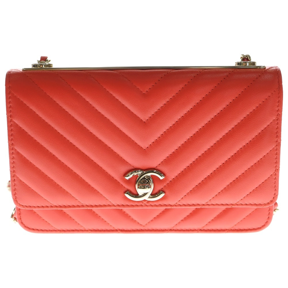CHANEL(シャネル) シャネル マトラッセ シェブロン チェーンウォレット ラムスキン ショルダーバッグ レッド レディース