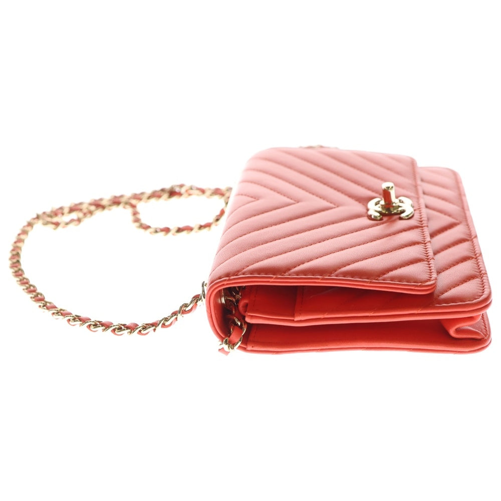 CHANEL(シャネル) シャネル マトラッセ シェブロン チェーンウォレット ラムスキン ショルダーバッグ レッド レディース