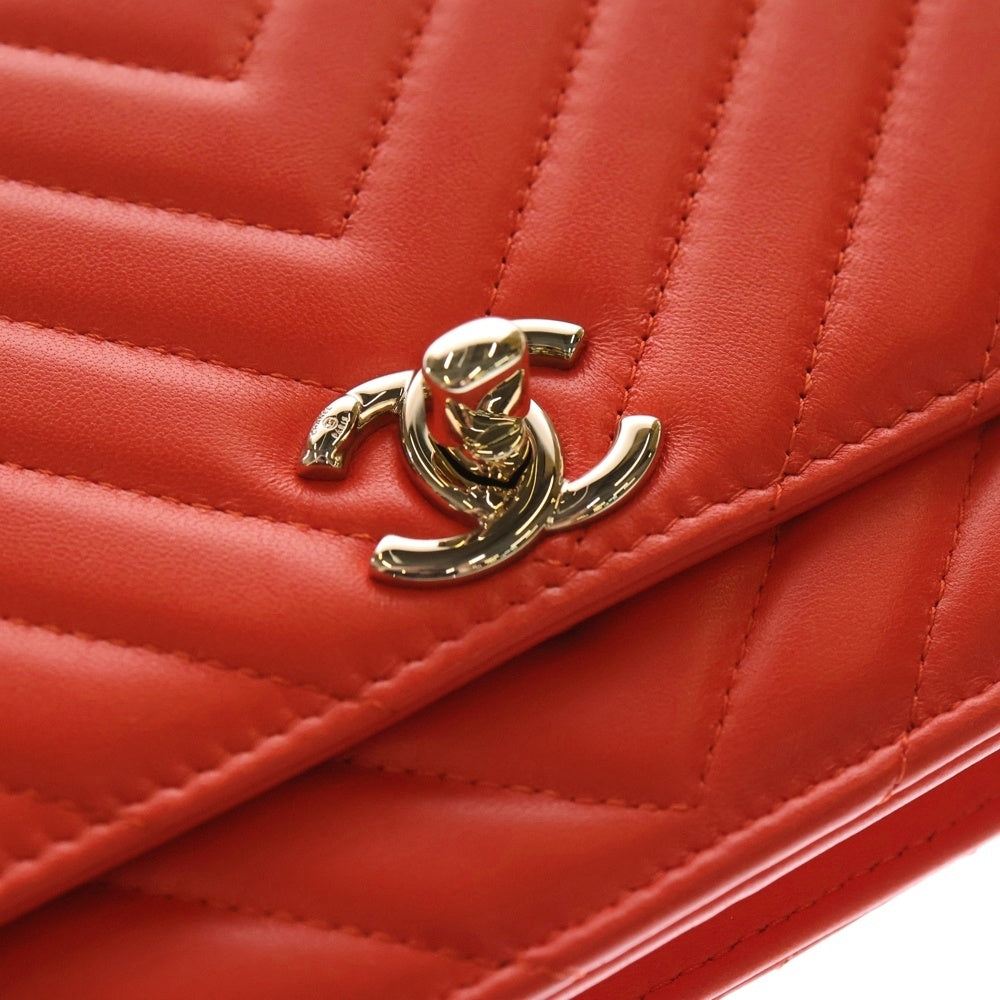 CHANEL(シャネル) シャネル マトラッセ シェブロン チェーンウォレット ラムスキン ショルダーバッグ レッド レディース