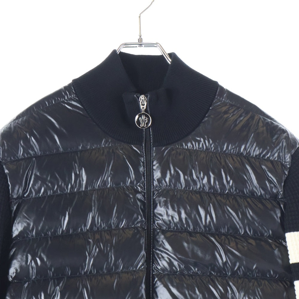 MONCLER(モンクレール) 21AW ラバーワッペンロゴ サーマルニット切り替え ジップアップ ダウンジャケット ブラック G20919B00002 M1131