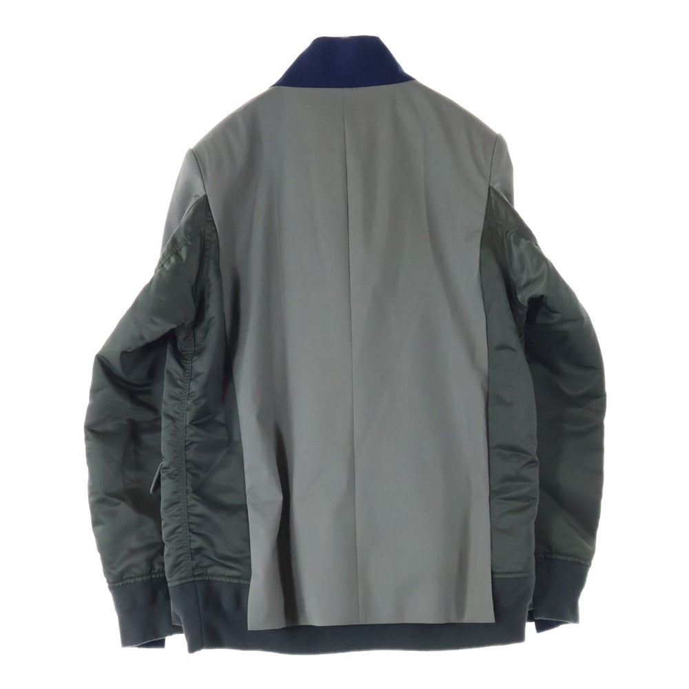 Sacai(サカイ) 23AW SUITING JACKETスーティング ブルゾンドッキング ジップアップ テーラードジャケット オリーブ 23-02948M