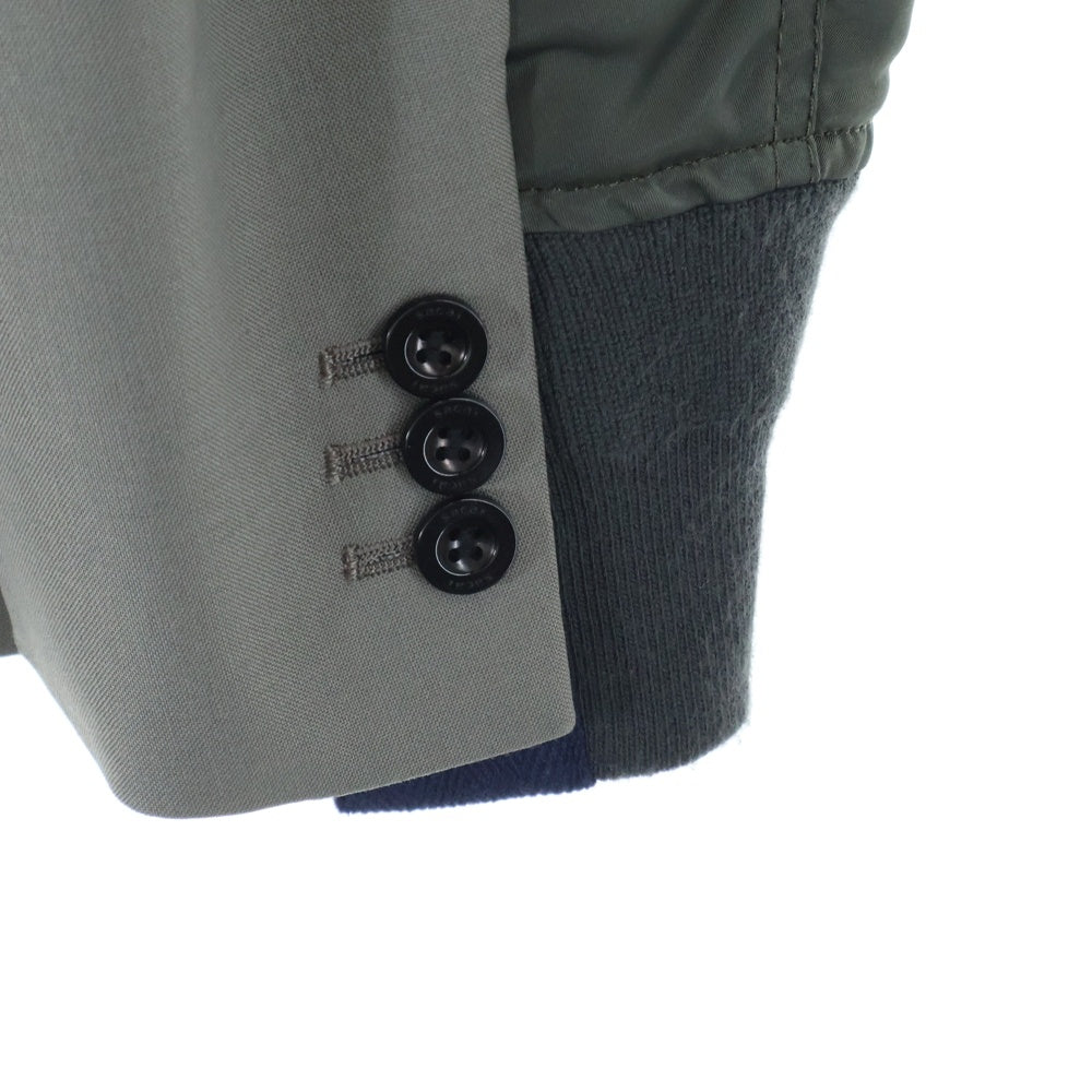 Sacai(サカイ) 23AW SUITING JACKETスーティング ブルゾンドッキング ジップアップ テーラードジャケット オリーブ 23-02948M