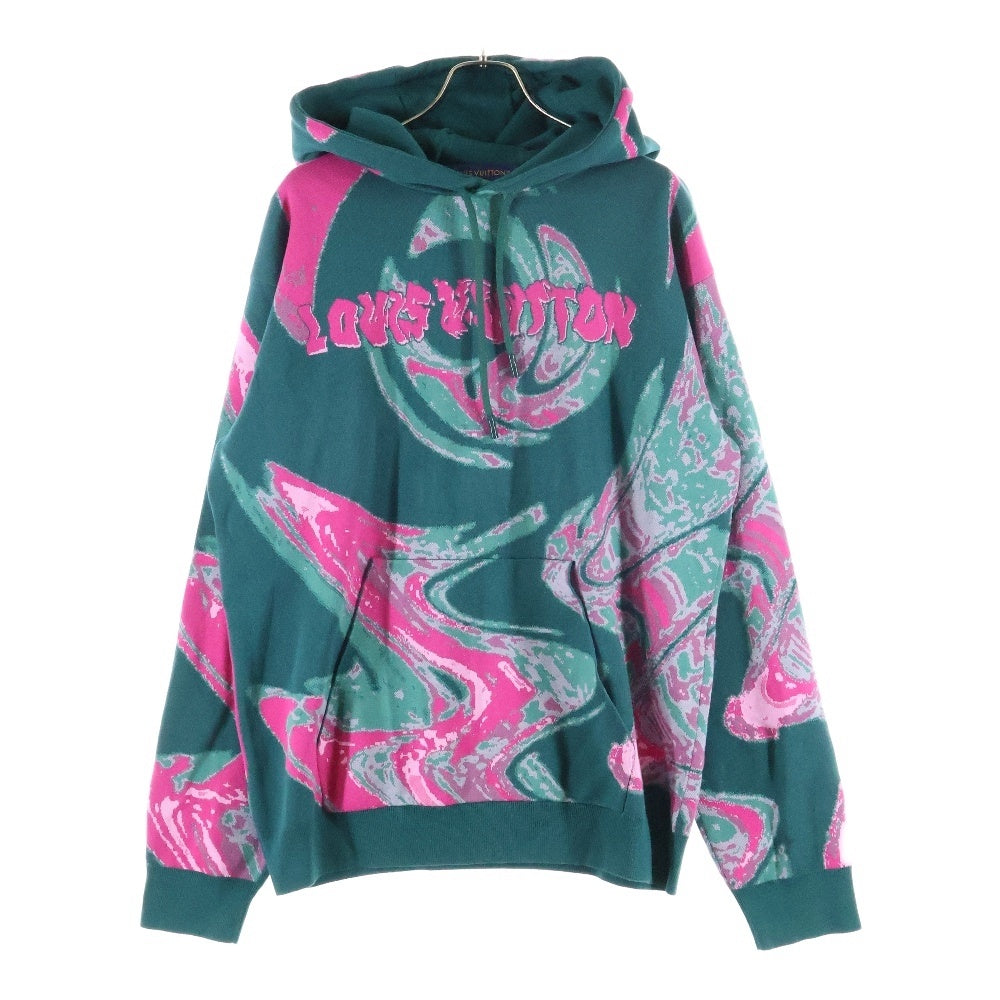 LOUIS VUITTON(ルイヴィトン) 23AW グラフィック ロゴ ジャガード プルオーバー パーカー フーディー グリーン/ピンク RM232M ZLW HPN33W レディース