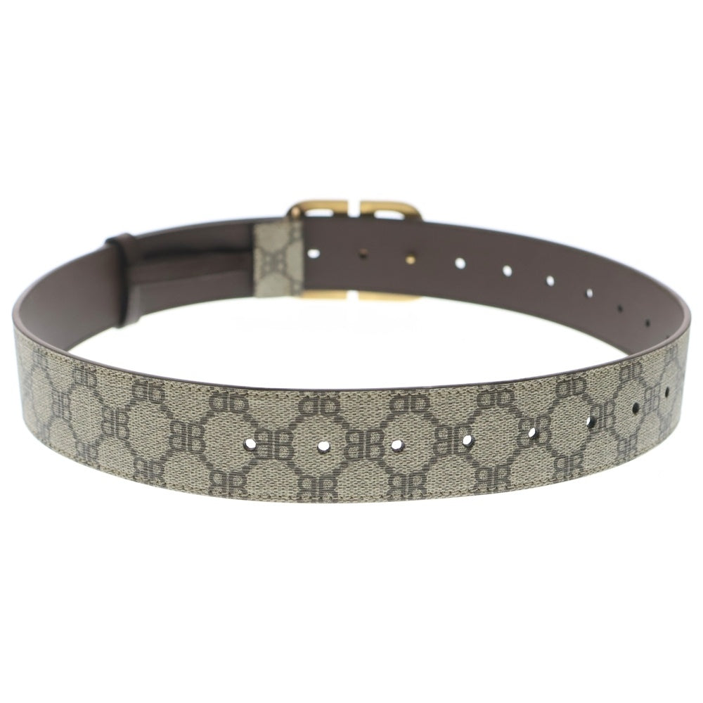 BALENCIAGA(バレンシアガ) ×グッチ BBバックル ベルト ベージュ×ブラウン レザー #85 680453