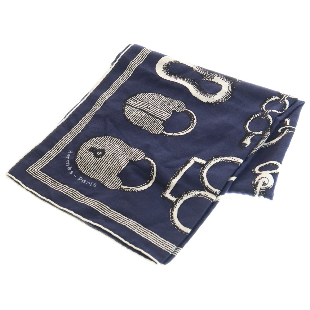 HERMES(エルメス) カレジェアン カレ140 Inventaire Poetique pour un Conte Sellier ネイビー カシミヤシルク 大判スカーフ レディース