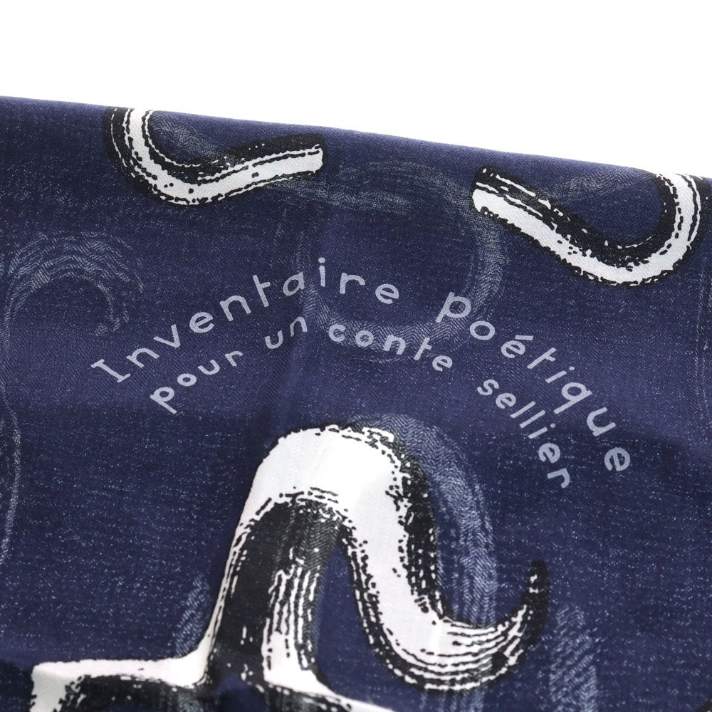 HERMES(エルメス) カレジェアン カレ140 Inventaire Poetique pour un Conte Sellier ネイビー カシミヤシルク 大判スカーフ レディース