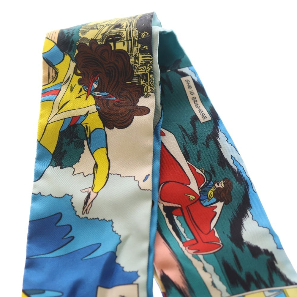 HERMES(エルメス) ツイリー WOW ブルーアズール ジョーヌ シルク スカーフ アメコミ風 レディース