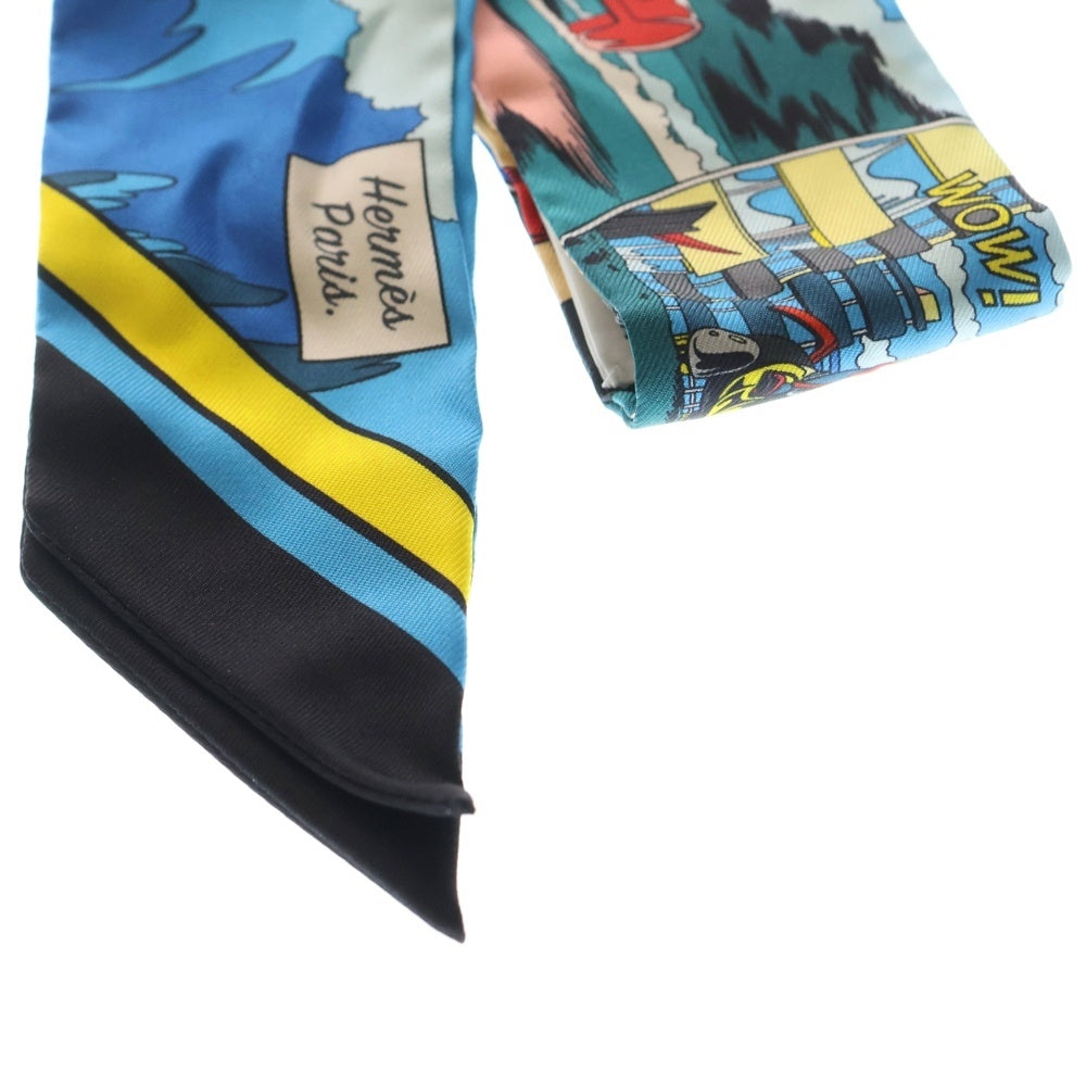 HERMES(エルメス) ツイリー WOW ブルーアズール ジョーヌ シルク スカーフ アメコミ風 レディース