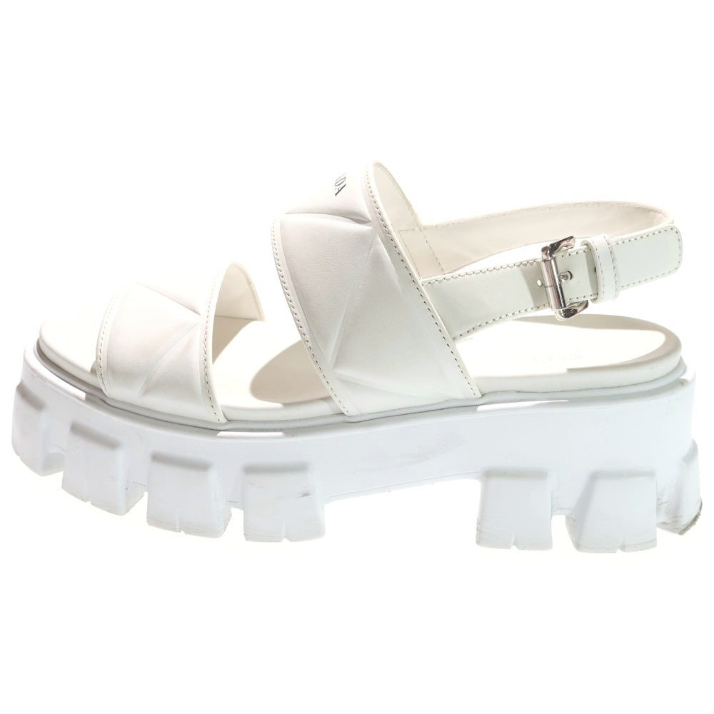 PRADA(プラダ) モノリス カーフスキン レザー ロゴプリント チャンキーソール 厚底 ストラップサンダル シューズ ホワイト レディース 1X040N