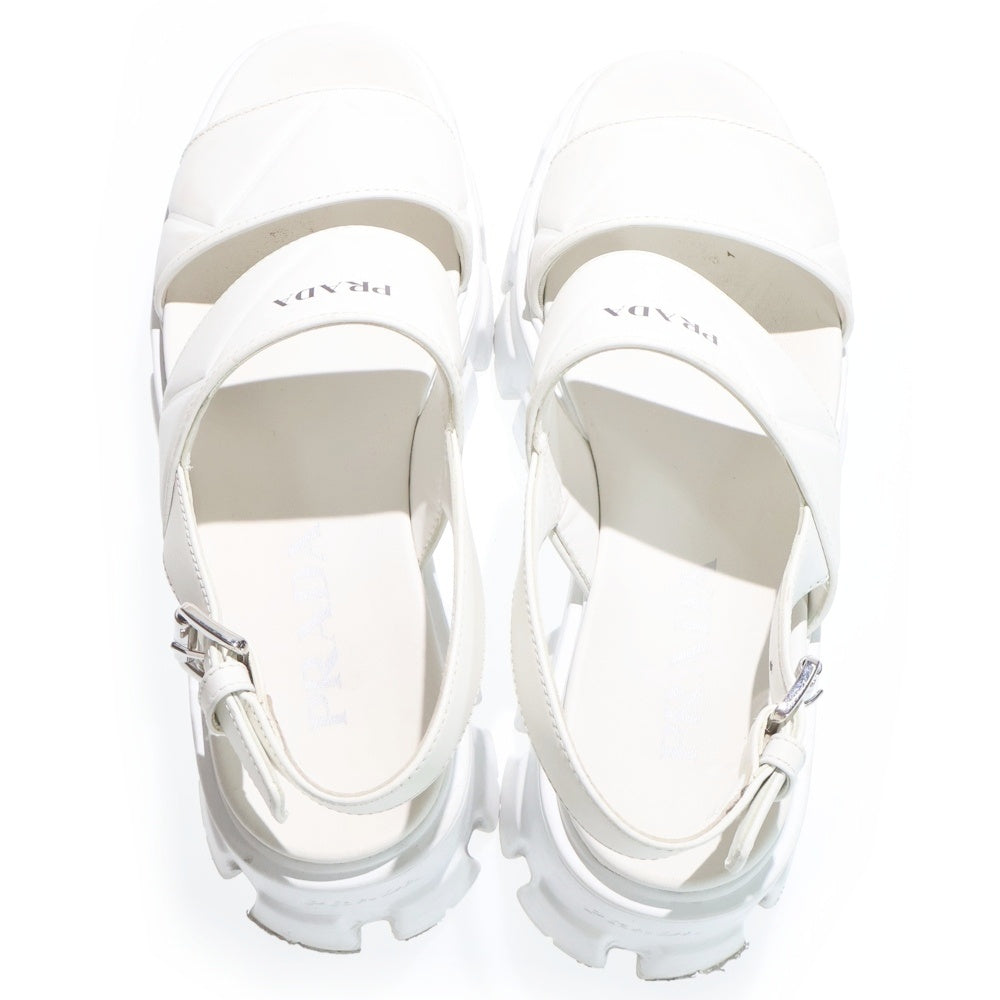 PRADA(プラダ) モノリス カーフスキン レザー ロゴプリント チャンキーソール 厚底 ストラップサンダル シューズ ホワイト レディース 1X040N