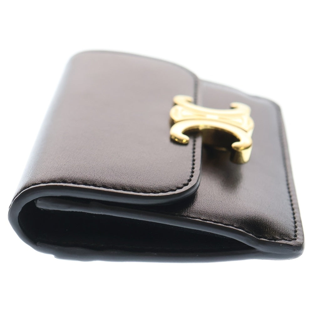 CELINE(セリーヌ) セリーヌ トリオンフ フラップ付きカードホルダー シャイニーカーフスキン レザー ブラック レディース