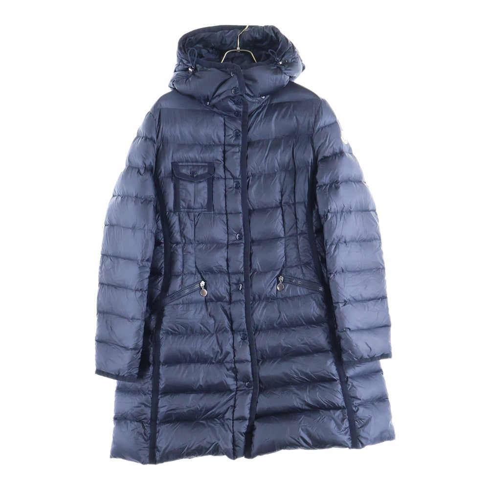 MONCLER(モンクレール) HERMINE エルミンヌ ワッペンロゴ フーデッド ジップアップ ダウン ロング ジャケット コート ネイビー レディース 420934933905 53048