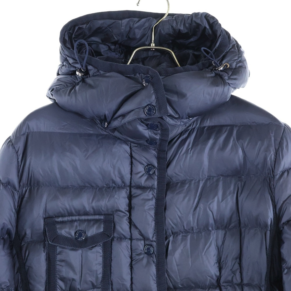 MONCLER(モンクレール) HERMINE エルミンヌ ワッペンロゴ フーデッド ジップアップ ダウン ロング ジャケット コート ネイビー レディース 420934933905 53048