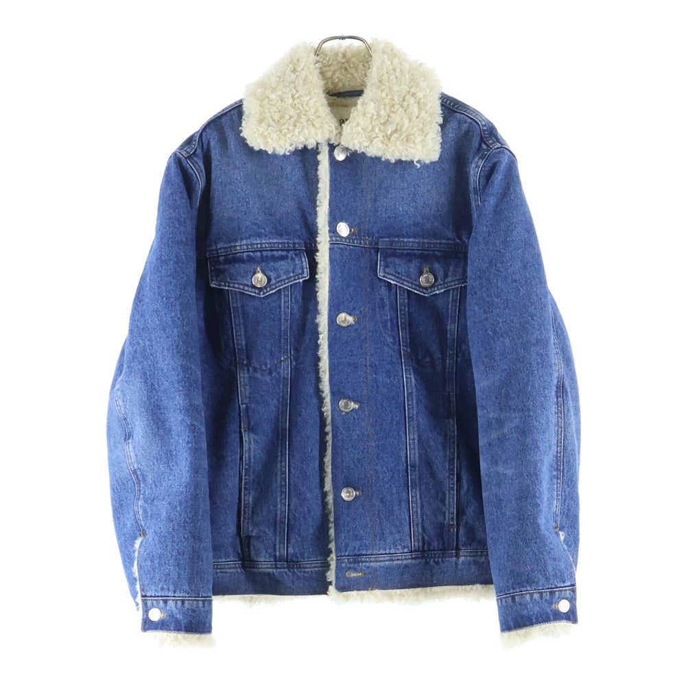 ami paris(アミパリス) ロゴパッチ付フェイクファーデニムジャケット インディゴブルー UJK239.DE0016