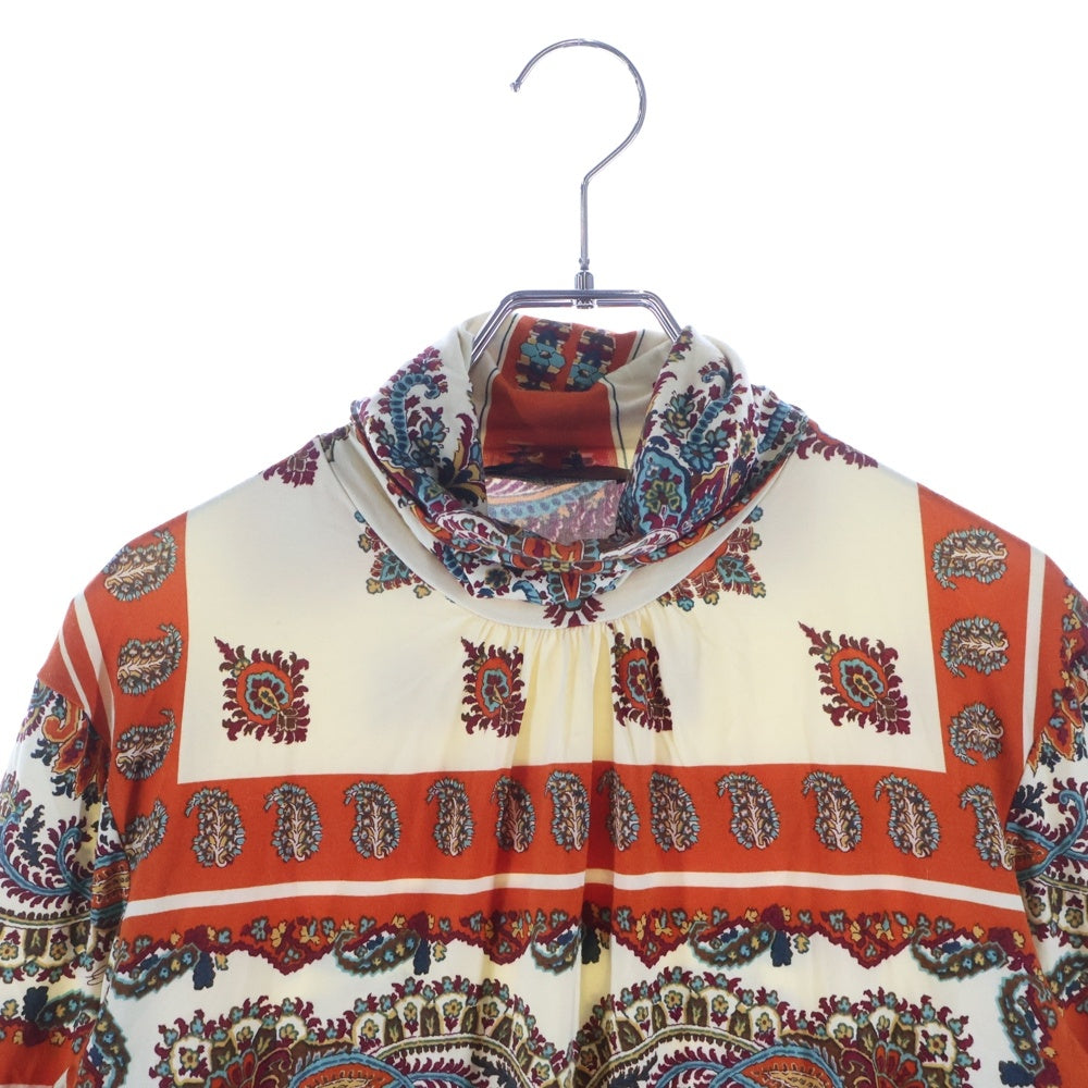 ETRO(エトロ) ペイズリー総柄プリント レーヨン タートルネック ロングスリーブ 長袖 Tシャツ カットソー ベージュ/オレンジ 062-15285-5228 レディース