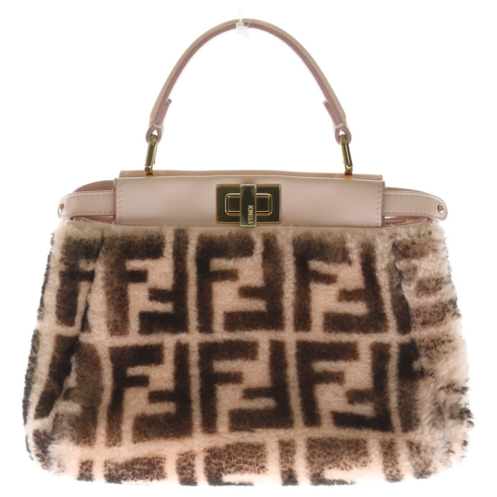 FENDI(フェンディ) ピーカブー ミニ ズッカ柄 2WAYバッグ ハンドバッグ ショルダーバッグ ミニバッグ ブラウン×ピンク ムートン レザー 8BN244 ゴールド金具 レディース