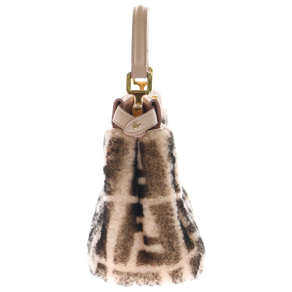 FENDI(フェンディ) ピーカブー ミニ ズッカ柄 2WAYバッグ ハンドバッグ ショルダーバッグ ミニバッグ ブラウン×ピンク ムートン レザー 8BN244 ゴールド金具 レディース