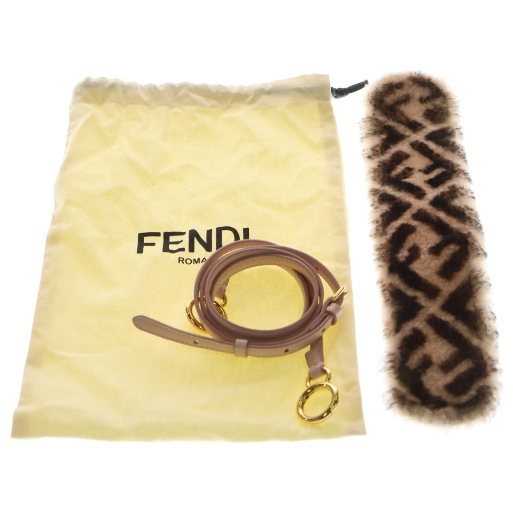 FENDI(フェンディ) ピーカブー ミニ ズッカ柄 2WAYバッグ ハンドバッグ ショルダーバッグ ミニバッグ ブラウン×ピンク ムートン レザー 8BN244 ゴールド金具 レディース
