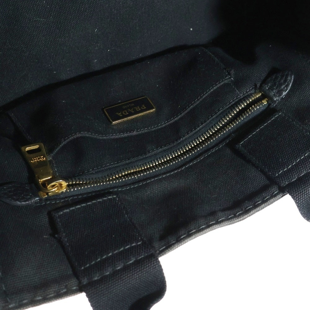 PRADA(プラダ) プラダ カナパ ミニ ハンドバッグ トートバッグ キャンパス ブラック ゴールド金具 レディース