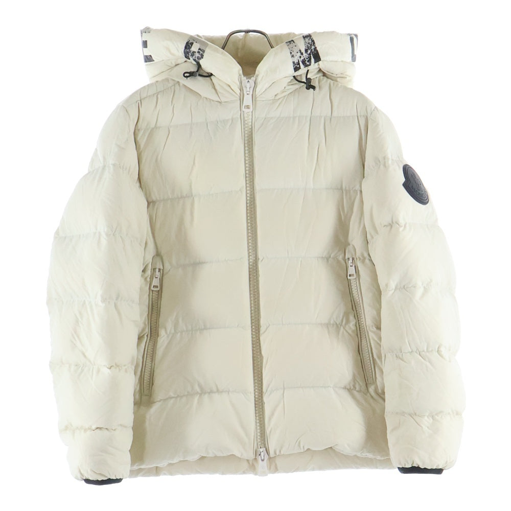 MONCLER(モンクレール) 19AW DUBOIS デュボア ラバーワッペン ロゴプリント フーデッド ジップアップ ダウンジャケット ホワイト E20914131585 53859 レディース