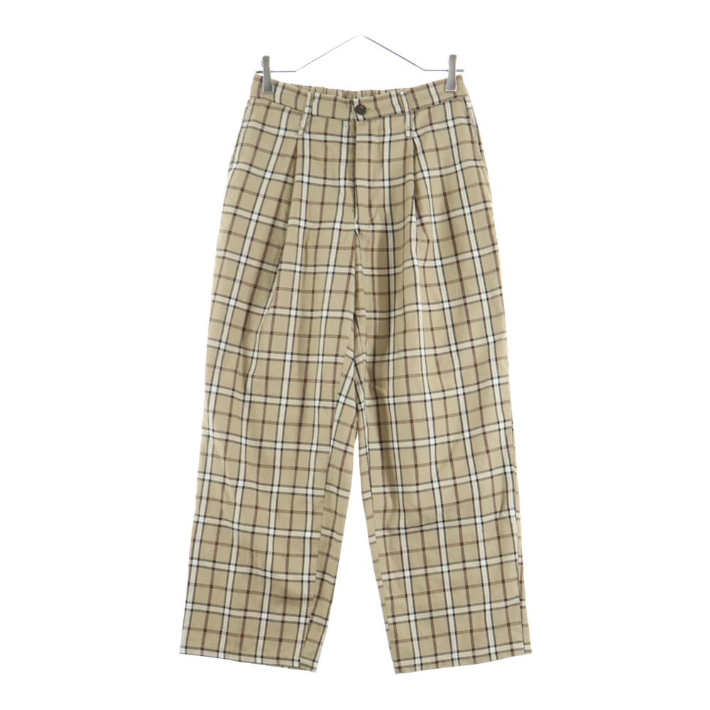 JUNRED(ジュンレッド) チェック総柄 レーヨン混 スラックスパンツ ベージュ ANS-59280-A