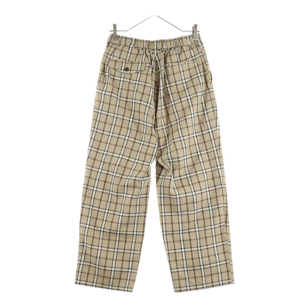 JUNRED(ジュンレッド) チェック総柄 レーヨン混 スラックスパンツ ベージュ ANS-59280-A