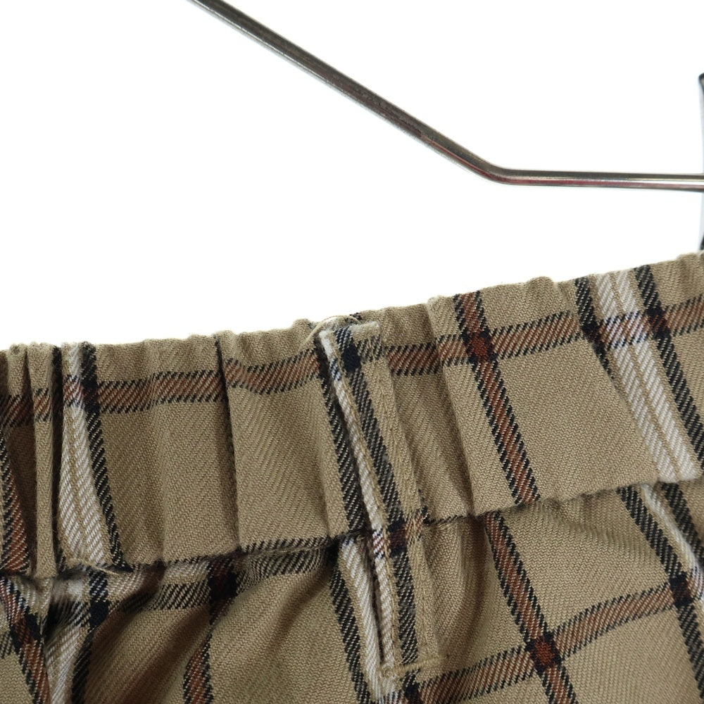 JUNRED(ジュンレッド) チェック総柄 レーヨン混 スラックスパンツ ベージュ ANS-59280-A