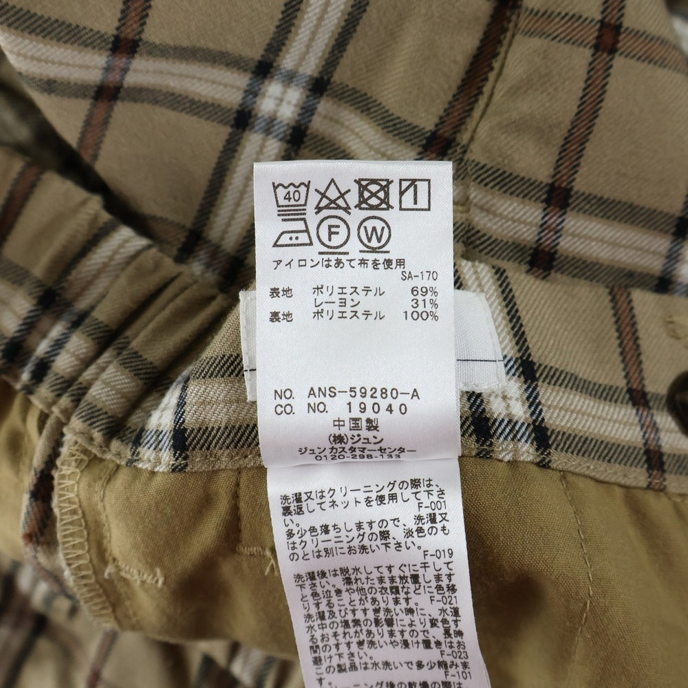 JUNRED(ジュンレッド) チェック総柄 レーヨン混 スラックスパンツ ベージュ ANS-59280-A