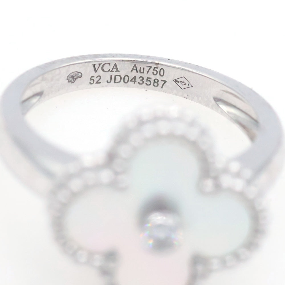 Van Cleef & Arpels(ヴァンクリーフアンドアーペル) ヴィンテージアルハンブラ マザーオブパール 1PD ダイヤモンド リング 指輪 K18WG ホワイトゴールド VCARF48952 レディース