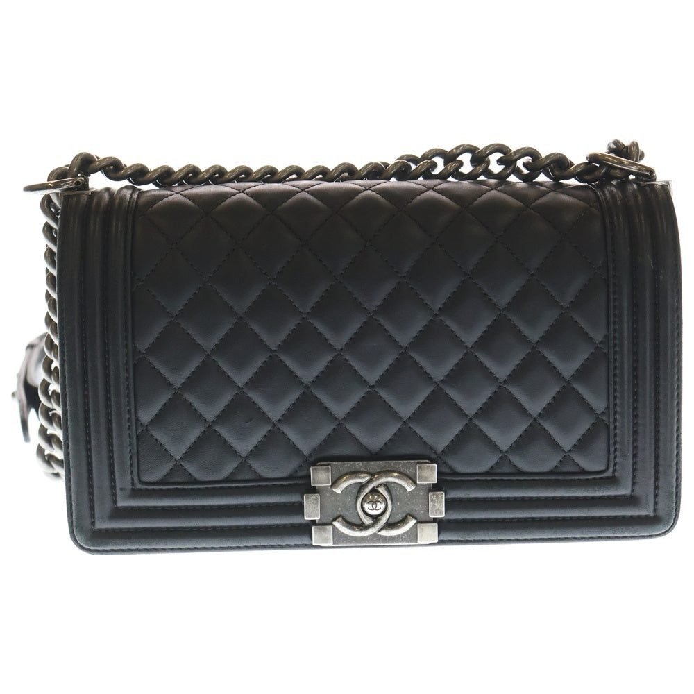 CHANEL(シャネル) ボーイシャネル ココマーク ラムスキン レザー チェーン ショルダーバッグ シルバー金具 ブラック 23番台 レディース